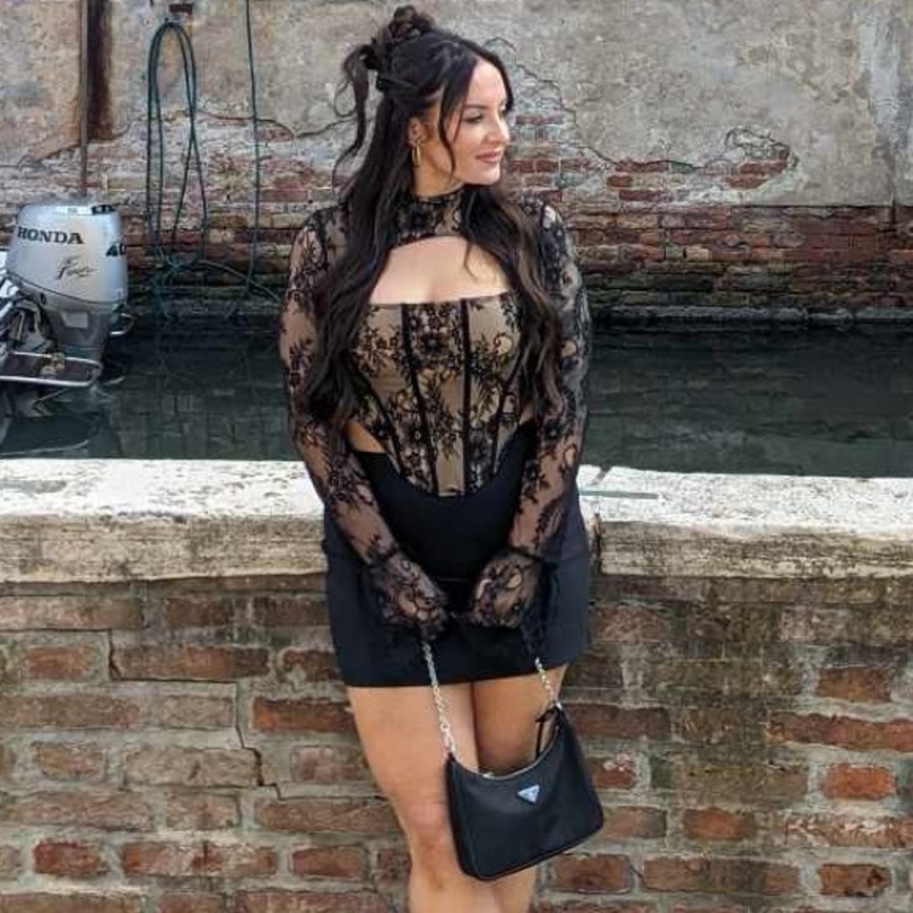 Black and Tan Lace Corset Long Sleeve